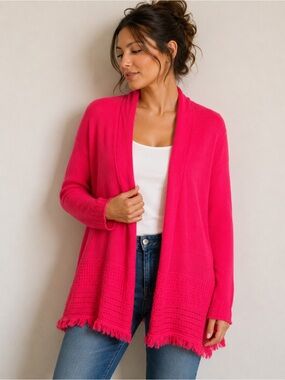 Lilly Pulitzer Hot Pink Open Front Fringe Cardigan | XXL